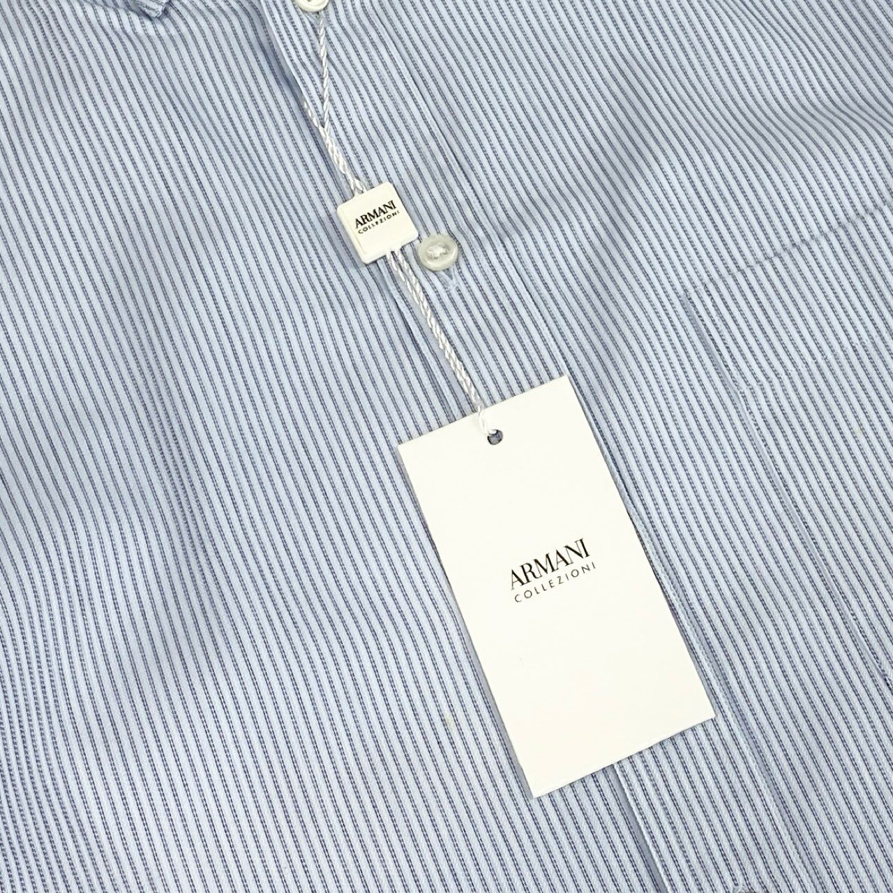 21f17 《未使用保管品》タグ付 ARMANI COLLEZIONI アルマーニコレッツォーニ 長袖シャツ ドレスシャツ ビジネス◎ MODERN FIT 大きいサイズ 42 16 1/2 XLサイズ相当 ホワイト ブルー コットン