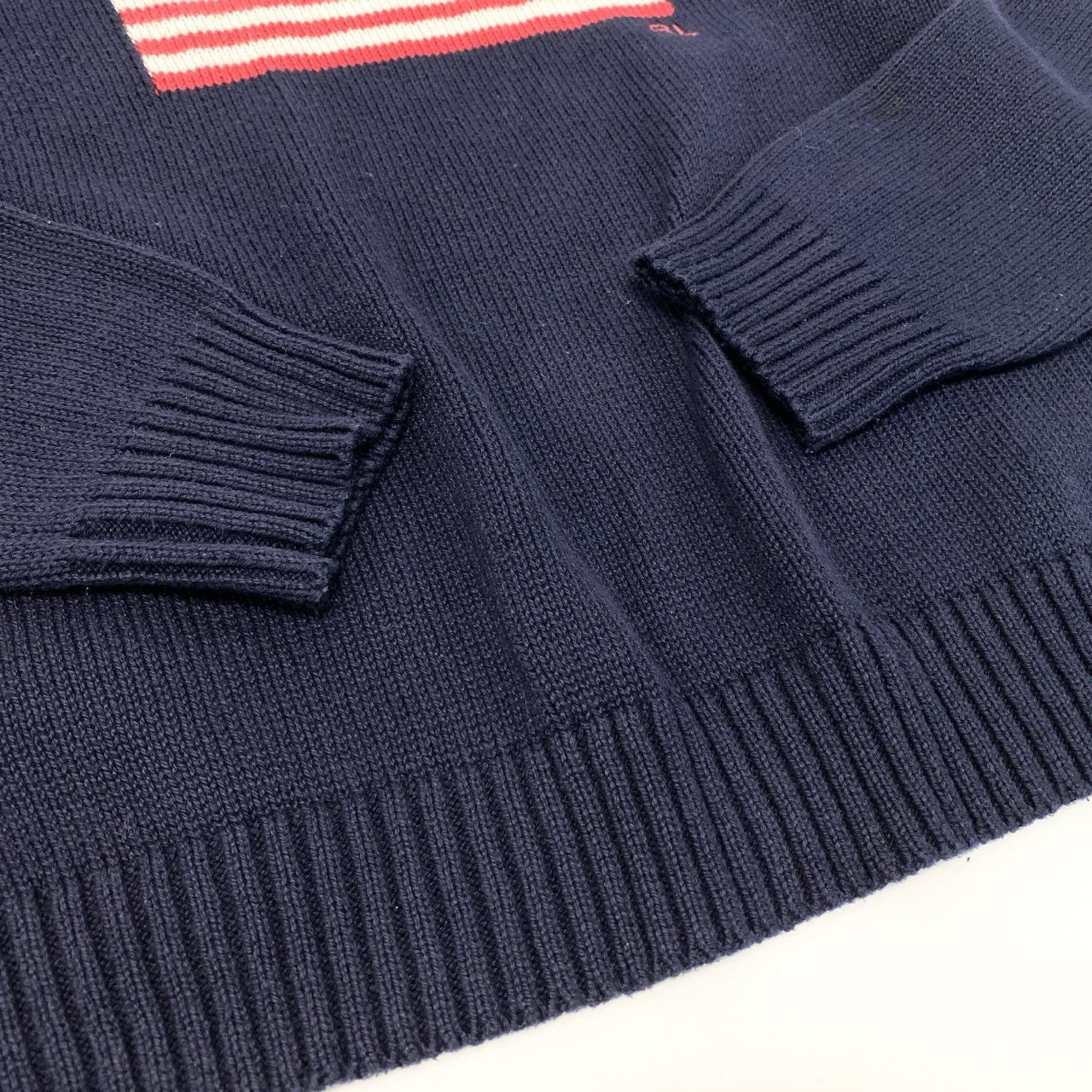 54h27 USA製 POLO RALPH LAUREN ポロラルフローレン 星条旗ニット セーター クルーネック サイズL ネイビー メンズ 紳士服u02t