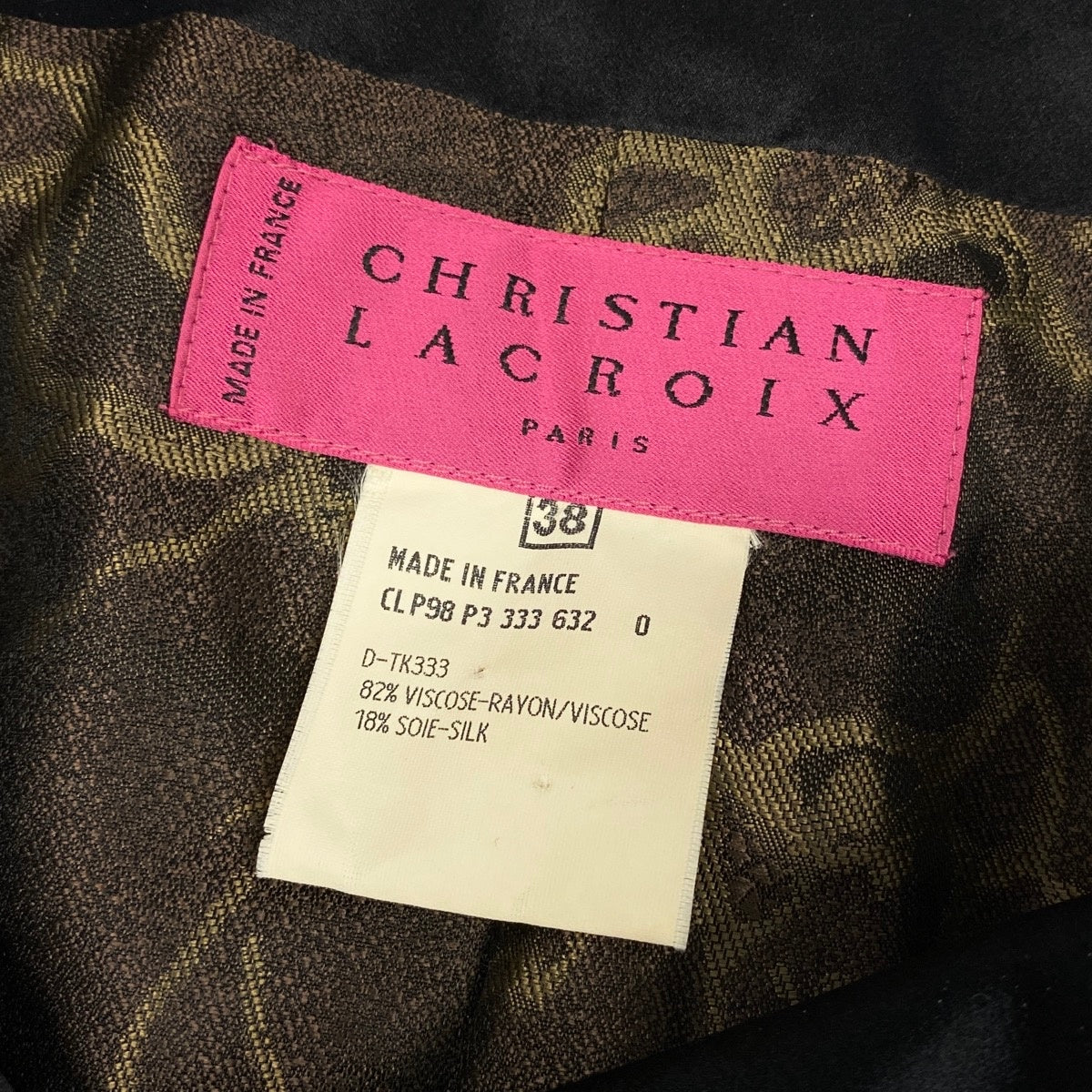 60f2 CHRISTIAN LACROIX クリスチャンラクロワ ベロアジャケット 総柄刺繍 異素材切替 フォーマル シルク混 サイズ38 ブラック レディース 女性服o07t