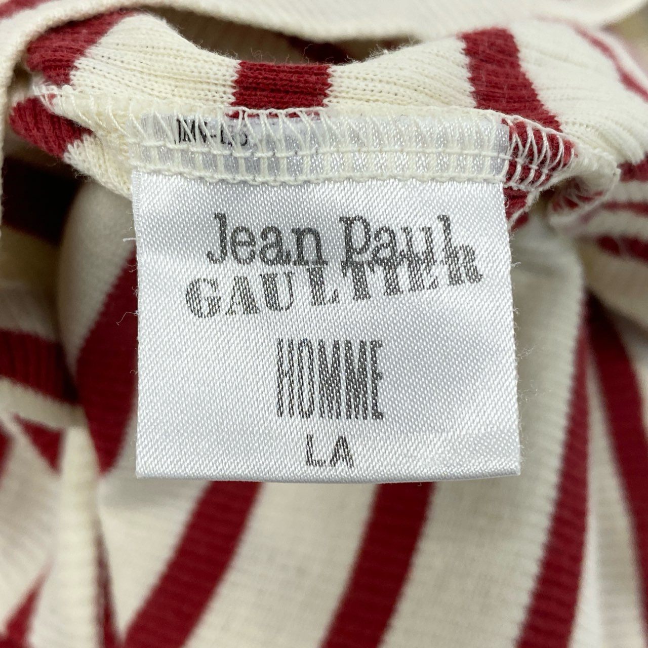 7f11 Jean Paul GAULTIER HOMME ジャンポールゴルチエオム 00s チビT Vネック ボーダーカットソー LA ホワイト レッド MINI Tシャツ