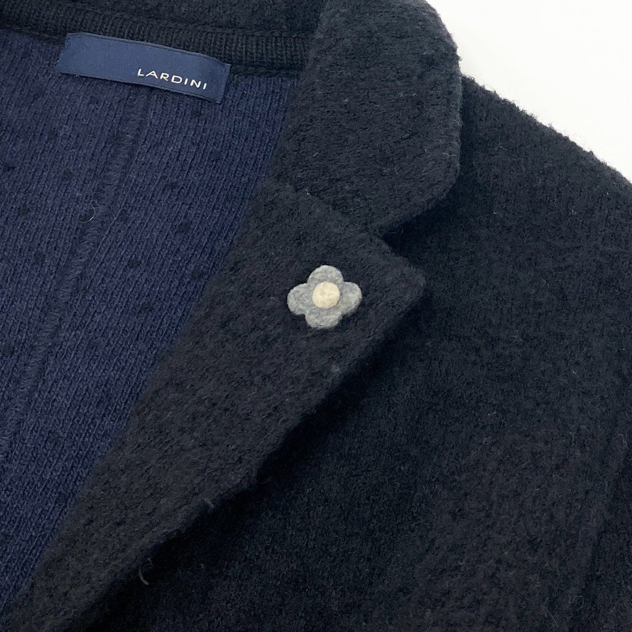 53e23 【イタリア製】LARDINI ラルディーニ ピリング加工 2B ニットジャケット テーラードジャケット ブートニエール付き サイズS ブラック メンズ 男性用 ブレザー ドレス