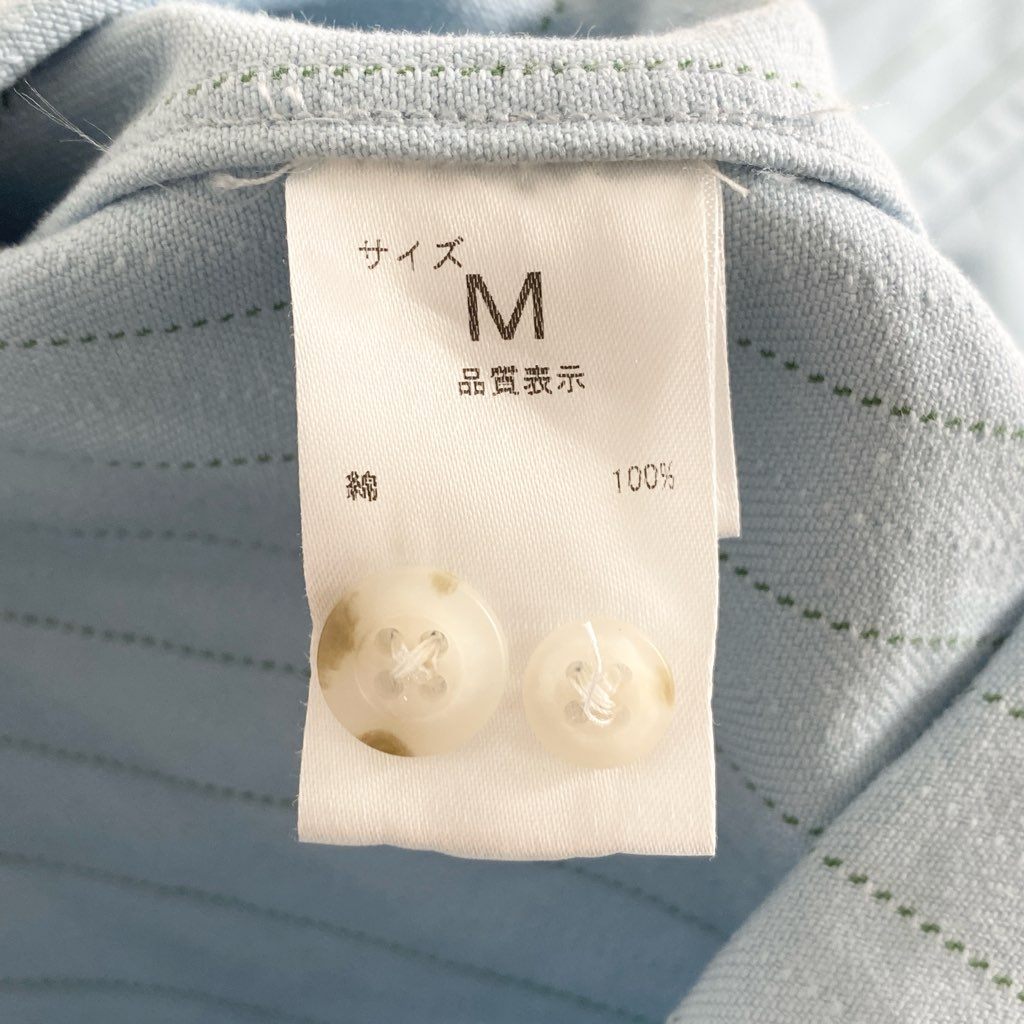 53h13 日本製 DRESS ドレス にしのや 半袖シャツ ボタンダウンシャツ ストライプ オーバーサイズ サイズM ライトブルー×グリーン コットン100% メンズ 男性用