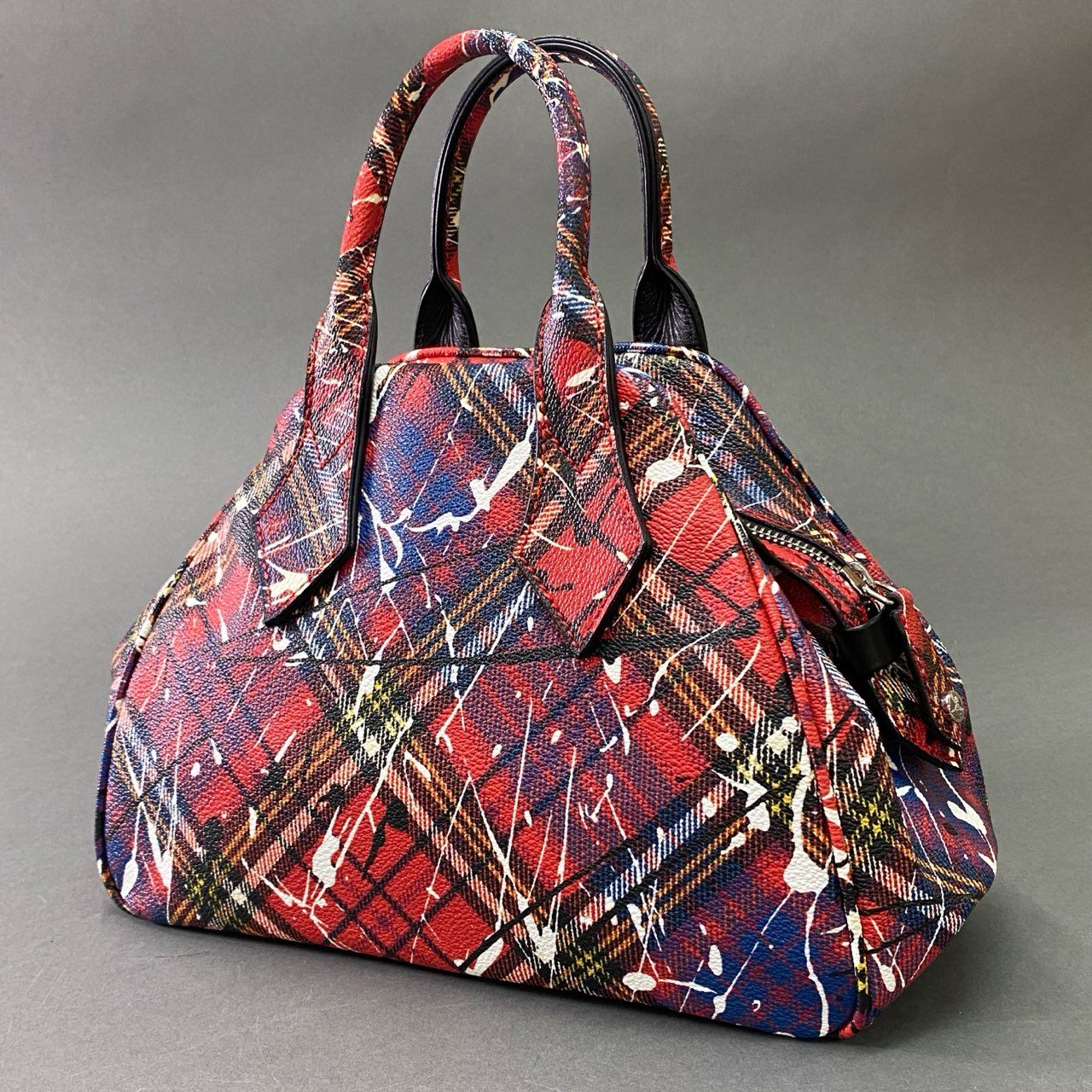 Db17 《美品》 Vivienne Westwood ヴィヴィアン ウエストウッド YASMINE ヤスミンバッグ レッド ORB オーブ ペイントチェック イタリア製 保存袋付き