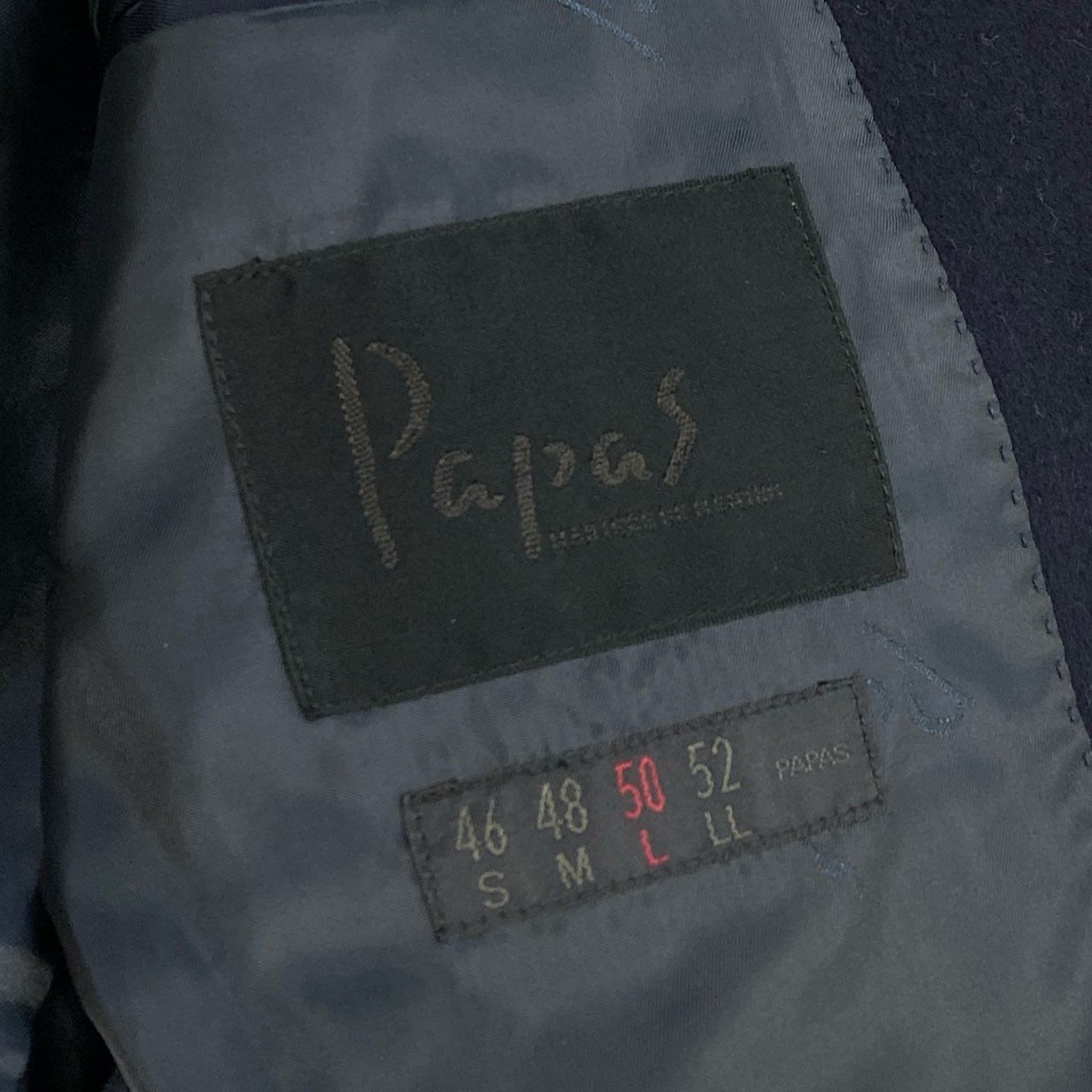 87l20 Papas パパス テーラードジャケット ブレザー 50 L ダークネイビー カシミア100 メンズ 紳士服u02t