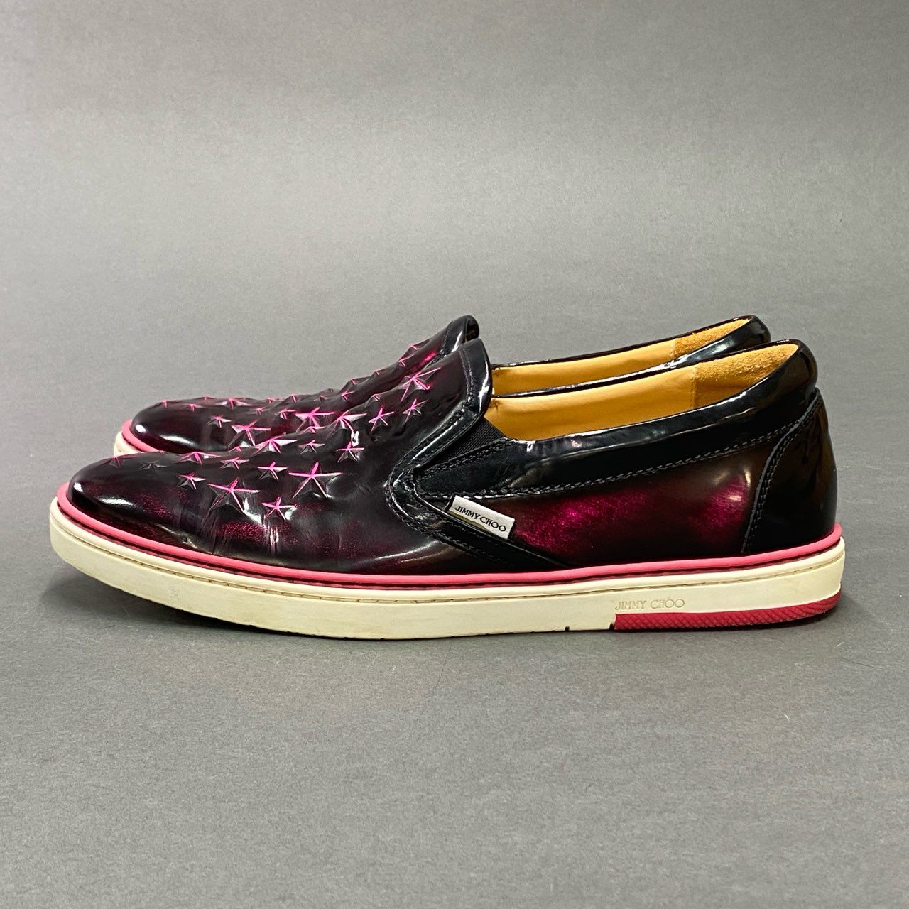 4a27 JIMMY CHOO ジミーチュウ イタリア製 132GROVE スター ローカットスニーカー スリッポンシューズ 43 ピンク レザー