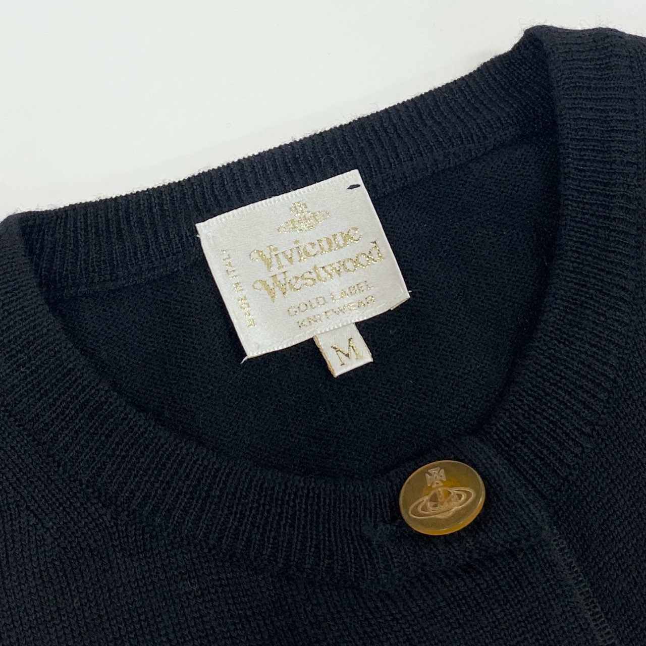 82f24 Vivienne Westwood GOLD LABEL ヴィヴィアンウエストウッド ゴールドレーベル イタリア製 オーブ刺繍 長袖ニット カーディガン 羽織 Mサイズ ブラック ウール レディース
