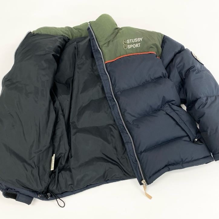 80g23 STUSSY SPORT ステューシー スポーツ 90s VINTAGE OLD STUSSY ダウンジャケット L カーキ ネイビー ヴィンテージ_