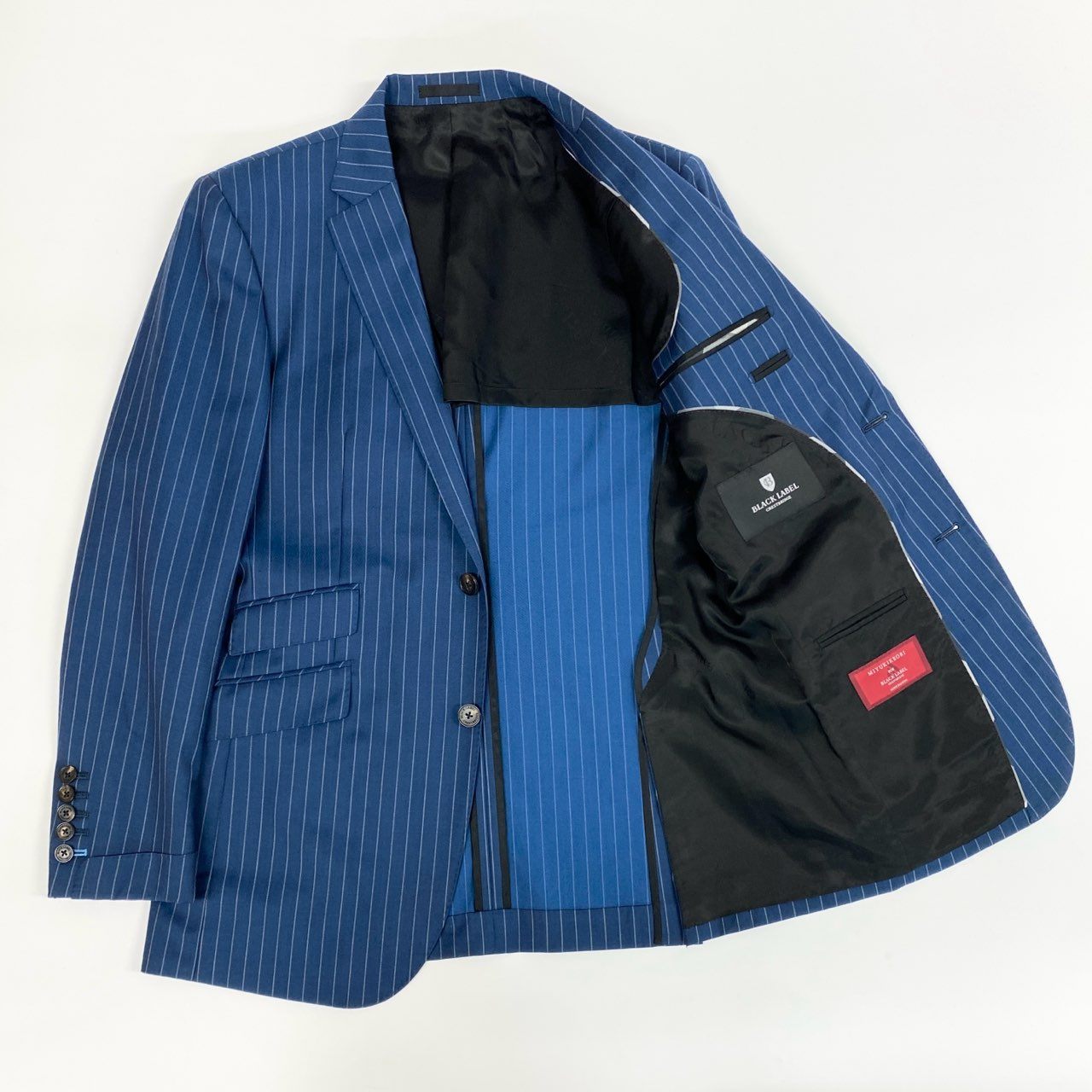 《美品》BLACK LABEL CRESTBRIDGE ブラックレーベルクレストブリッジ スーツセットアップ シングルスーツ 2B 背抜き サイドベンツ ストライプ 51H45-512-26 AB ブルー ホワイト メンズo07t