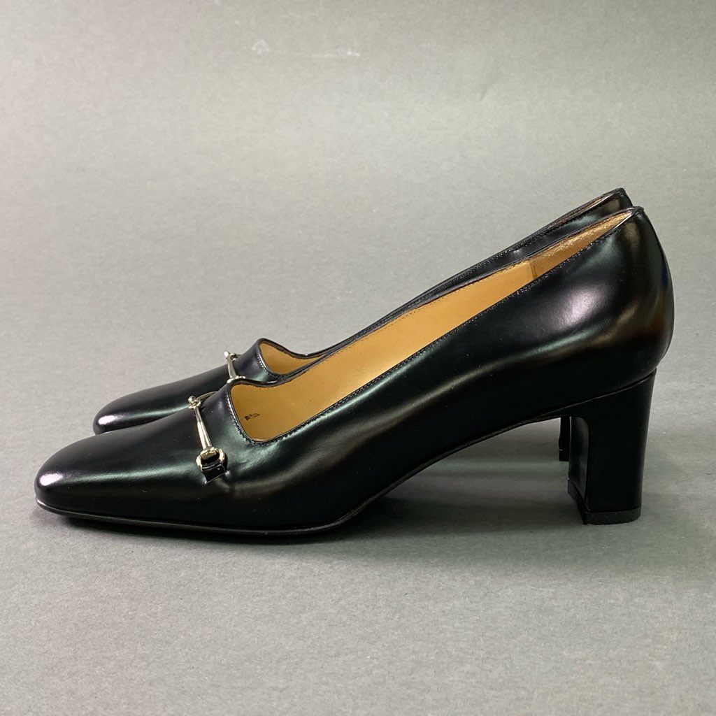 5e10 《極美品》 GUCCI グッチ ホースビット レザーパンプス 7 ブラック Leather シューズ イタリア製