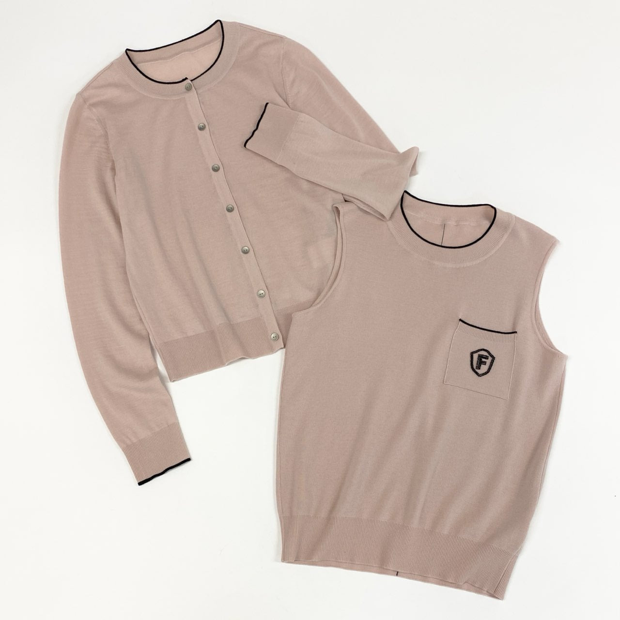 42a23 《美品》定価¥110,000 FOXEY フォクシー Twin Knit Twin F ツインニット アンサンブル 40 アンティークベージュ カーディガン セーター 日本製