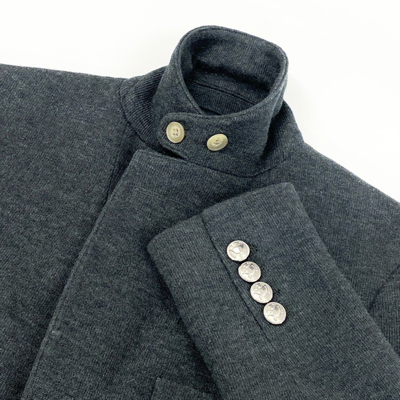 5d2 《美品》 POLO RALPH LAUREN ポロラルフローレン ロゴワッペン テーラードジャケット ブレザー ニットジャケット 0 グレー