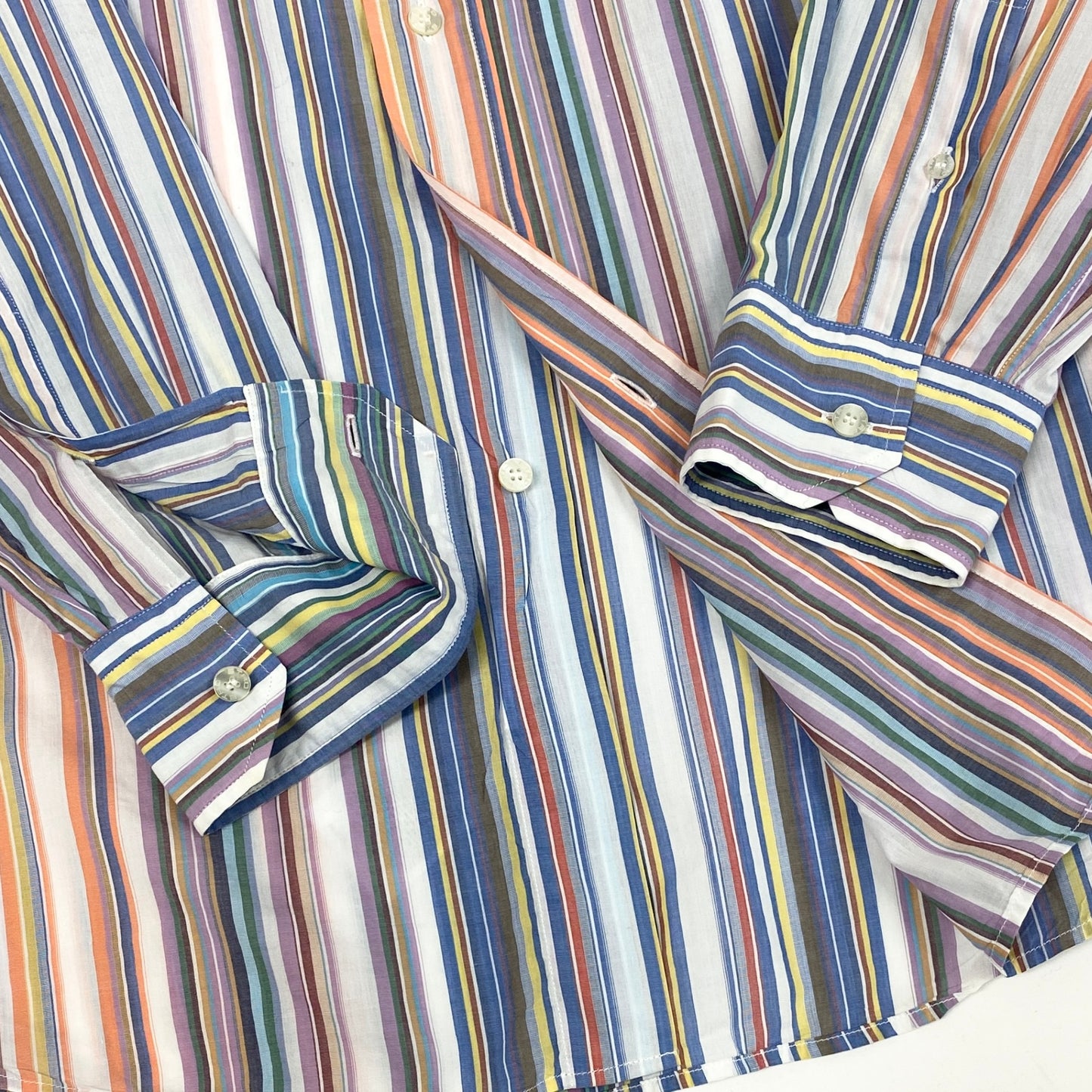 30h29 ETRO エトロ 長袖シャツ ストライプシャツ コットンシャツ ロングスリーブ 胸元ロゴ刺繍 42サイズ マルチカラー メンズ 男性用u02t