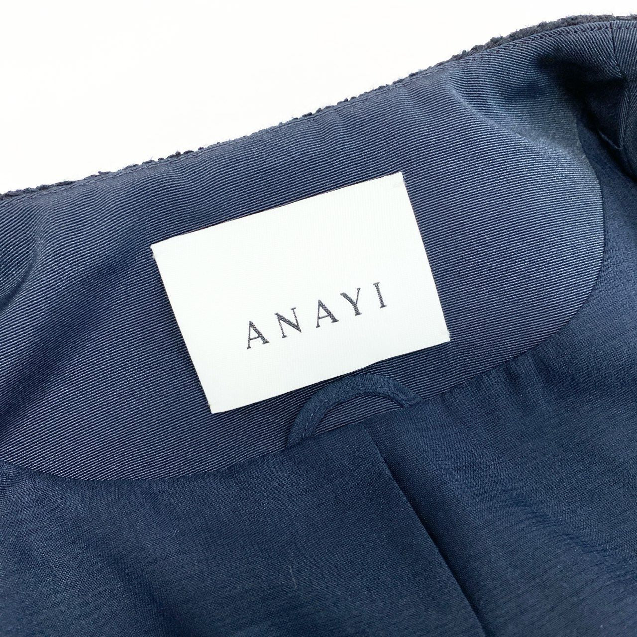 68g21 《美品》 ANAYI アナイ パールボタン ツイードベスト 34 ダークネイビー トップス 日本製 女性服