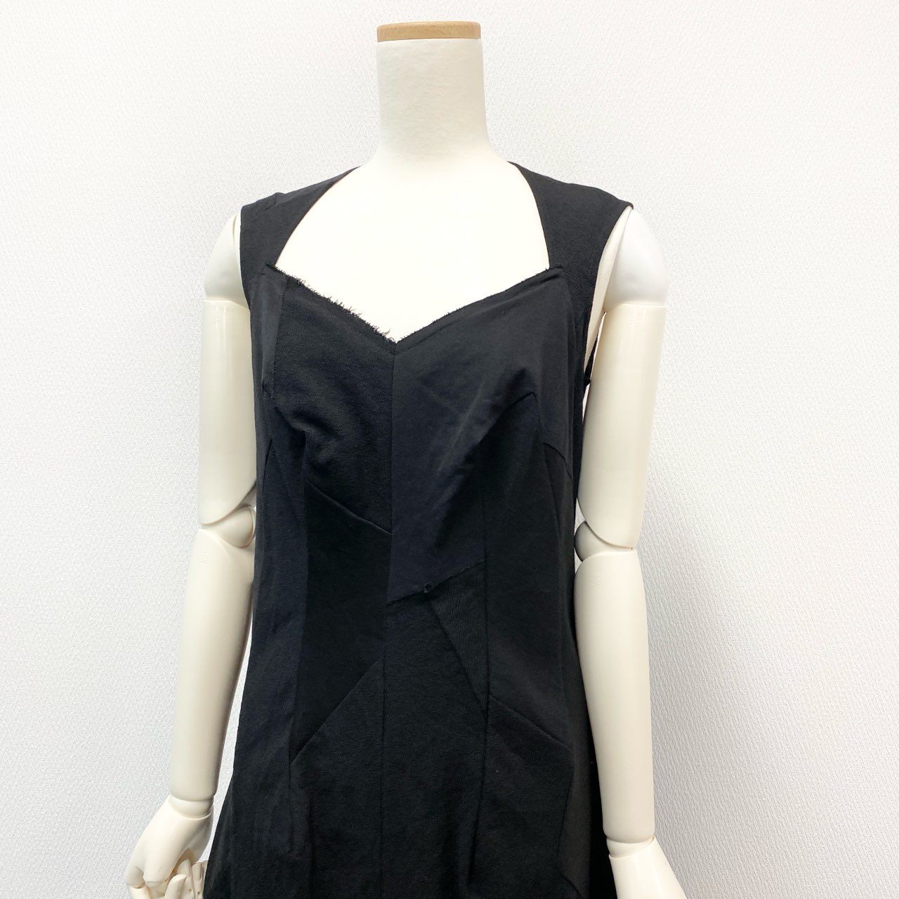 57h28 JUNYA WATANABE COMME des GARCONS ジュンヤワタナベ コムデギャルソン AD2002 裁断加工 パッチワーク 再構築 ノースリーブワンピース ドレス Y2K ロング丈 M ブラック ウール レディースo07t