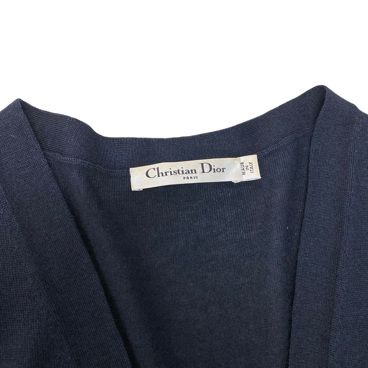 Eh10 Christian Dior クリスチャンディオール bee刺繍 ロングスリーブ ニットカーディガン 914G06AM101 イタリア製 40 ネイビー カシミヤ シルク レディースo07t