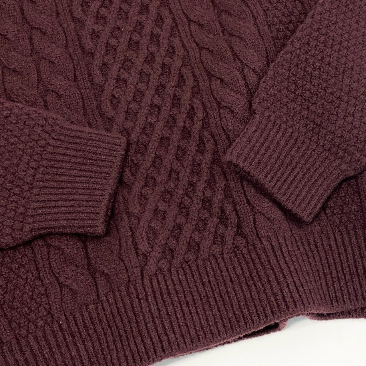 10f11 LANVIN COLLECTION ランバンコレクション タートルネック ケーブル編み ニットセーター トップス 大きいサイズ 52 ボルドー ウール メンズ