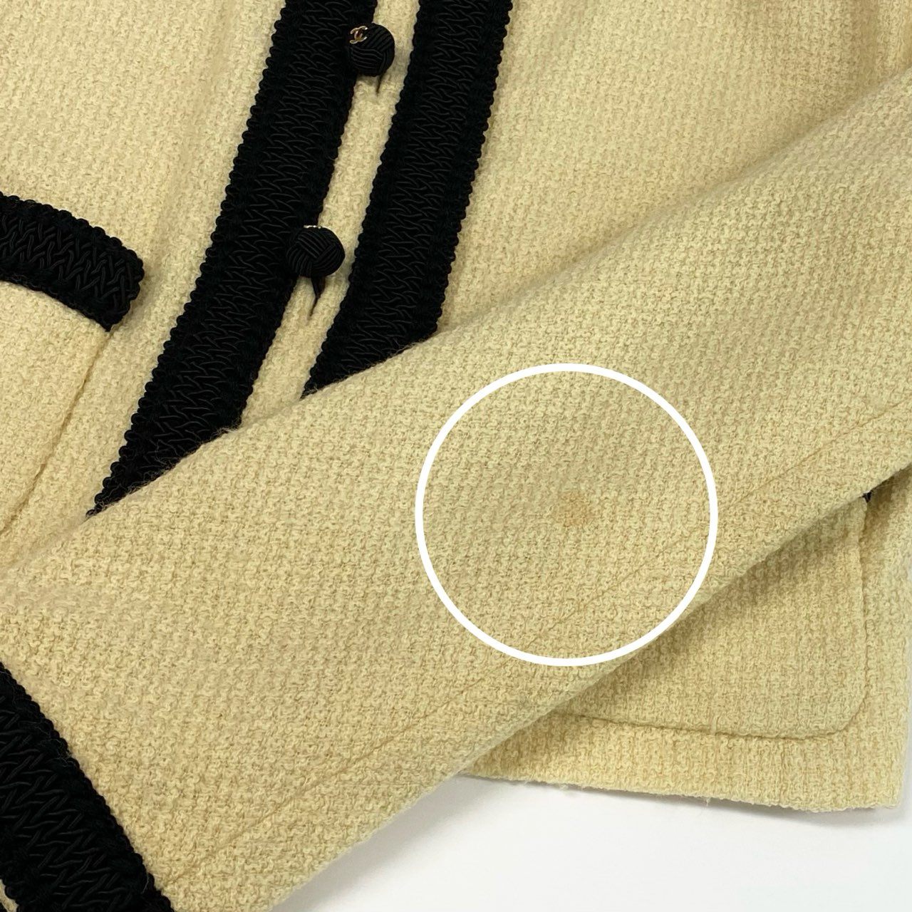 56a14【archive】CHANEL ヴィンテージ シャネル 1987年コレクション ボールボタン ココマーク ショートツイードジャケット スカート セットアップ M相当 イエロー系 ツイード レディースta1