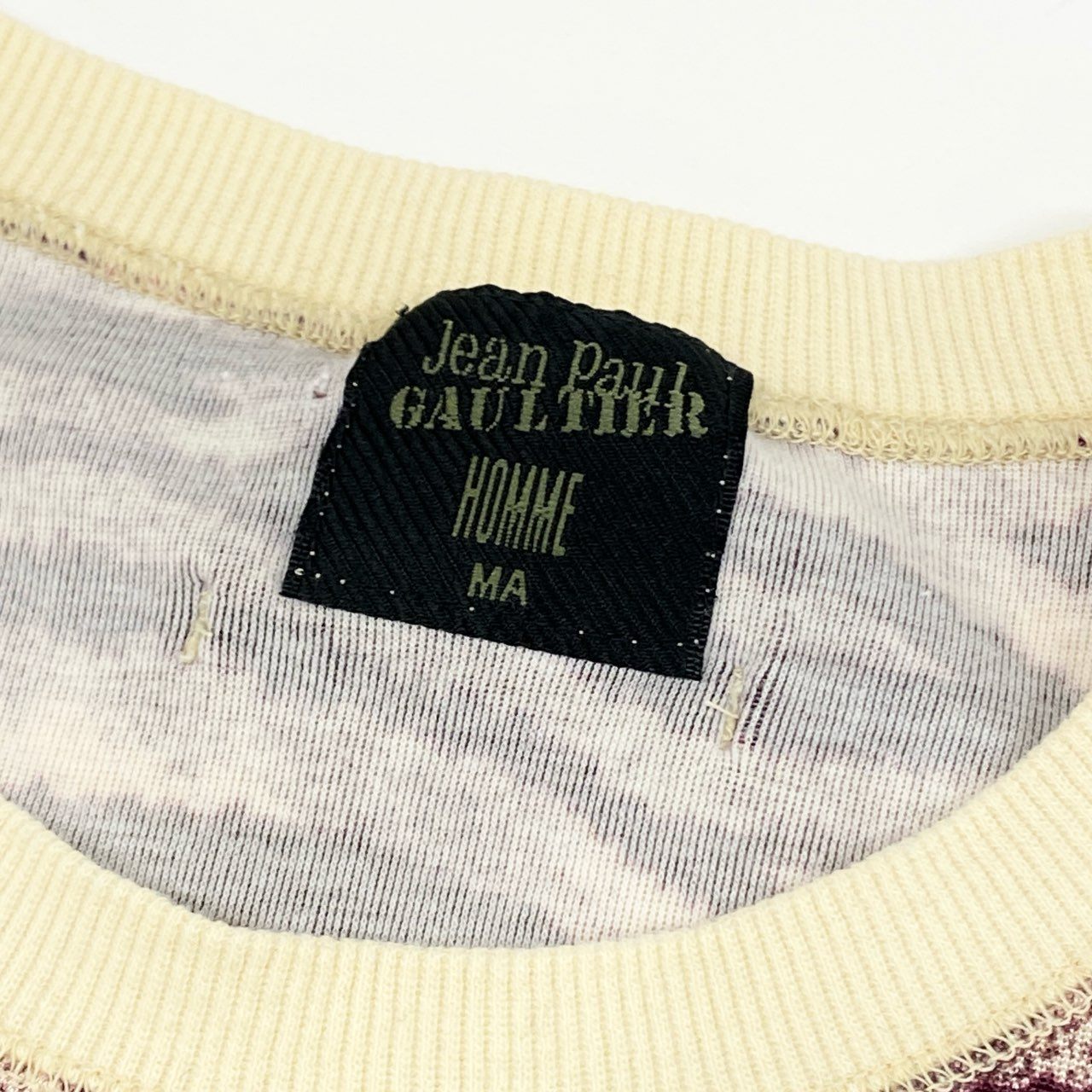 7f11 Jean Paul GAULTIER HOMME ジャンポールゴルチエオム 00s チビT ゼブラ カットソー MA ボルドー ミニTシャツ