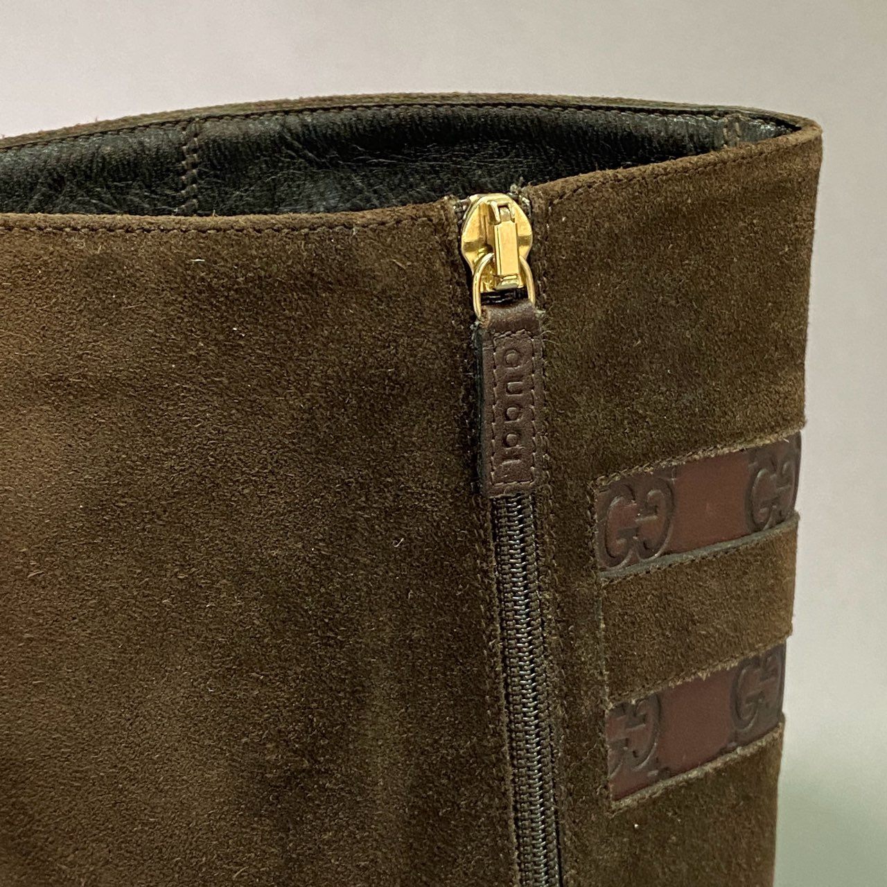 1l18 GUCCI グッチ ホースビット スエードレザー ロングブーツ 35 1/2 ブラウン Leather イタリア製 サイドジップ シューズ 冬