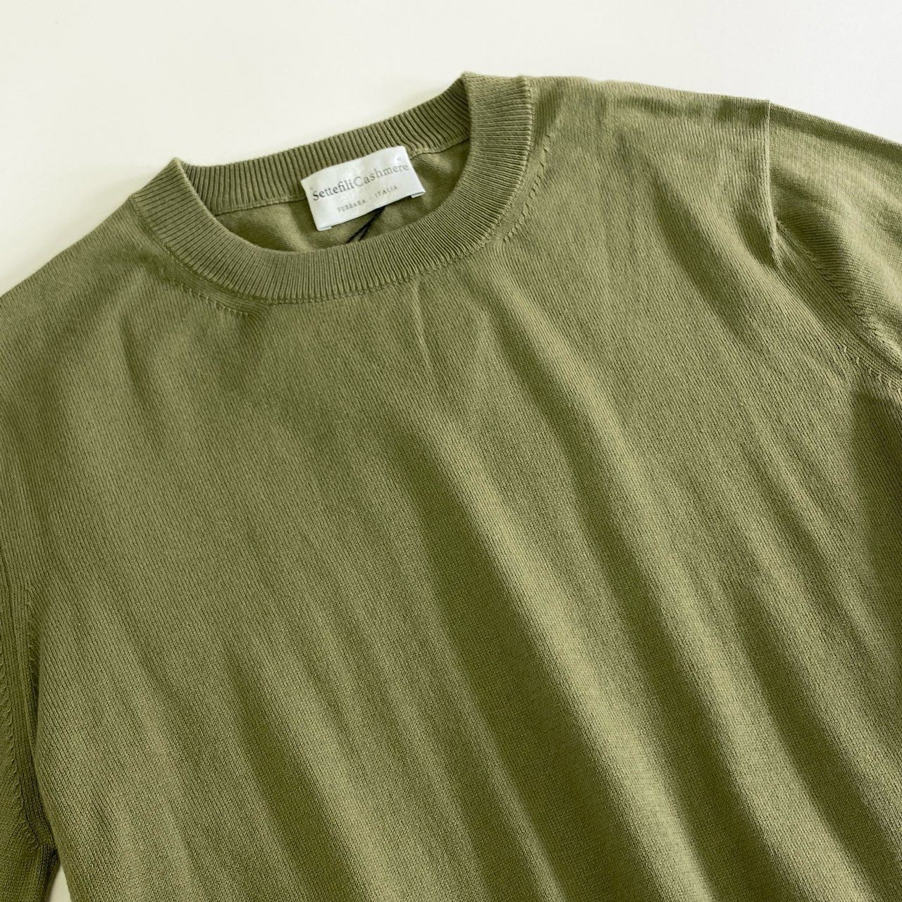55j18 タグ付 Settefili Cashmere セッテフィーリカシミア BR別注 クルーネック コットンニット セーター イタリア製 FS332/1BR 44 カーキ