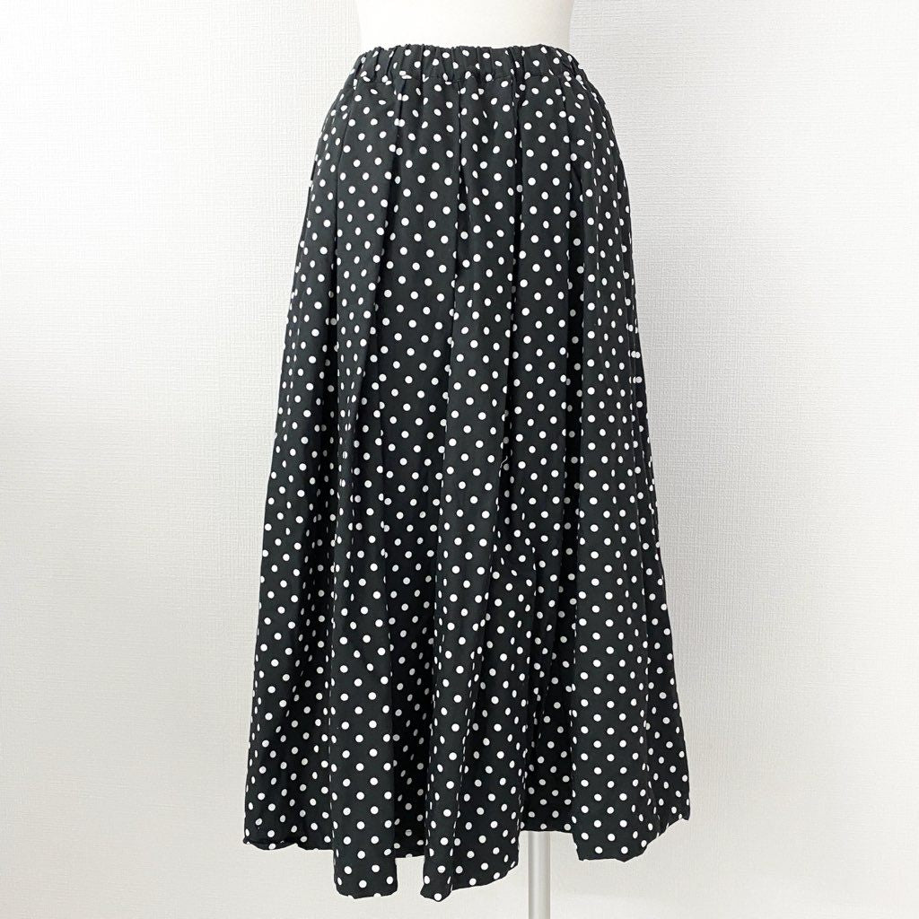 55g2 日本製 BLACK COMME des GARCONS ブラックコムデギャルソン ロングスカート ドット柄スカート タックプリーツフレアスカート 1O-S006 サイズS ブラック×ホワイト コットン100% レディース 女性用 AD2014