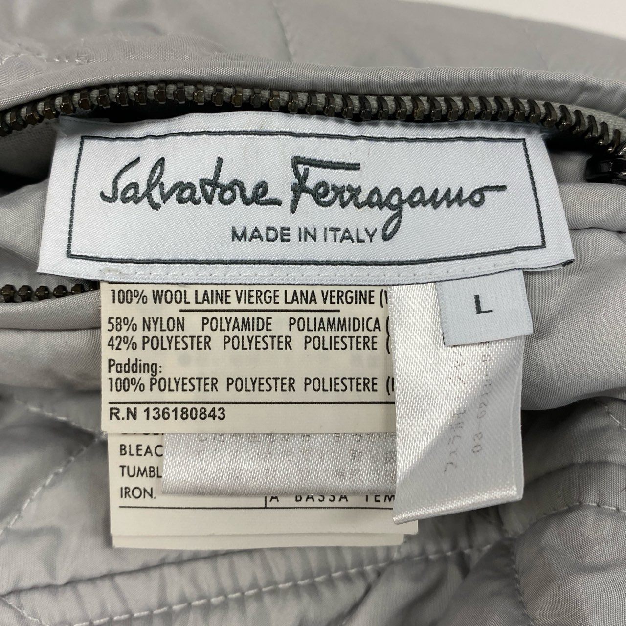 76k21 Salvatore Feraggamo サルヴァトーレフェラガモ リバーシブル ニットジャケット 中綿ブルゾン 2way イタリア製 ガンチーニジップ メンズ 紳士服 L グレーu02t