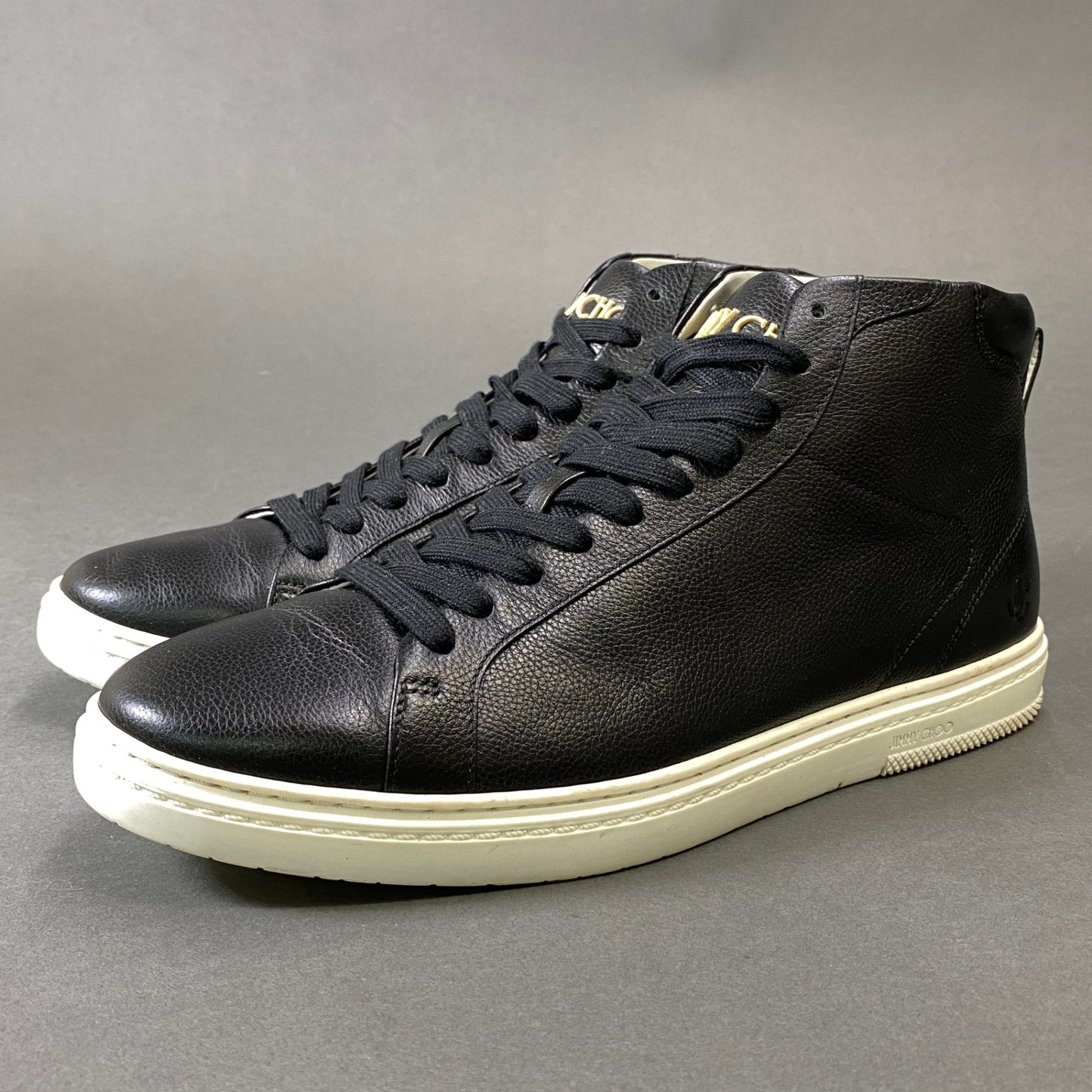 2g29 JIMMY CHOO ジミーチュウ JCロゴ ハイカット レザースニーカー 42 ブラック Leather シューズ 紳士靴k02i