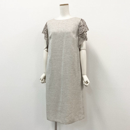 64d30 《極美品》 NEMIKA ネミカ レリアン 半袖ワンピース ロングワンピース 袖レース切替 サイズ11号 ベージュ ポリエステル100% レディース 日本製