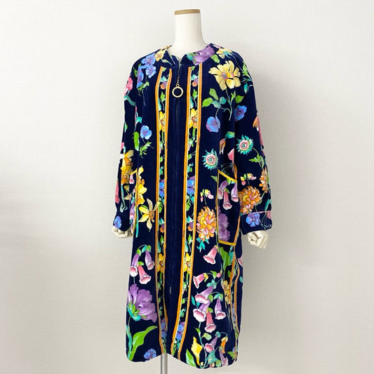 19d21 LEONARD レオナール 美しい花柄プリント パイル地 ルームウェア バスローブ タオル生地 ワンピース ジップアップ マルチカラー コットン100% レディース 日本製