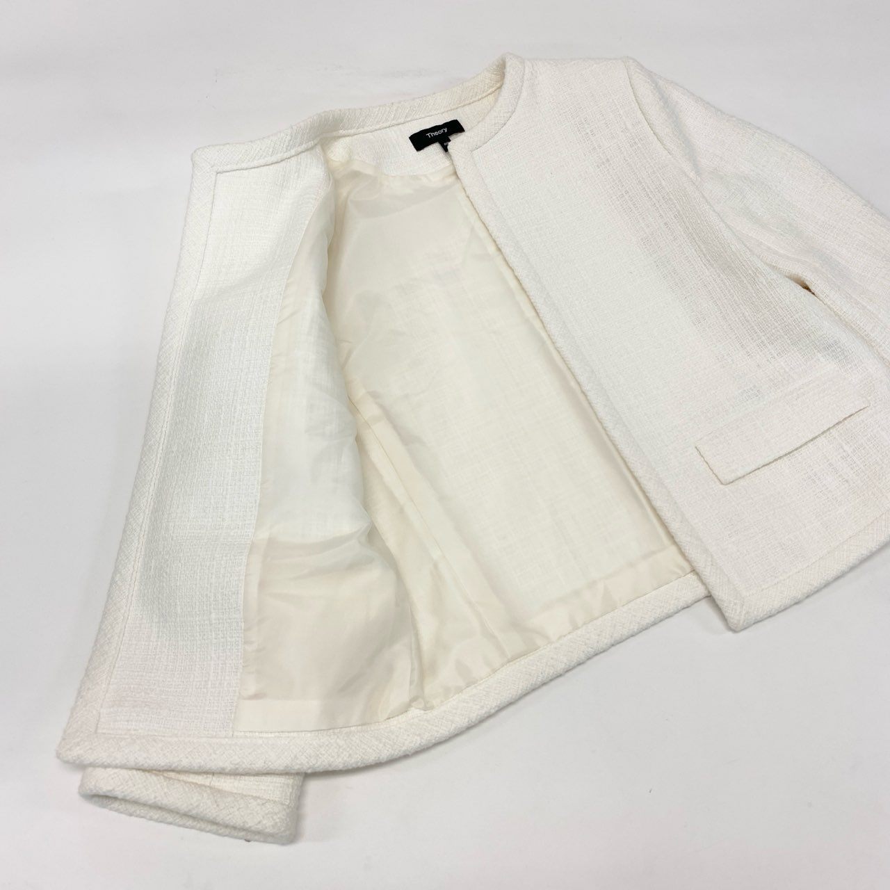 56j20 《極美品》 Theory セオリー セレモニースーツ ツイード生地 ノーカラージャケット ワンピース サイズ00 ホワイト レディース 入学式u02t