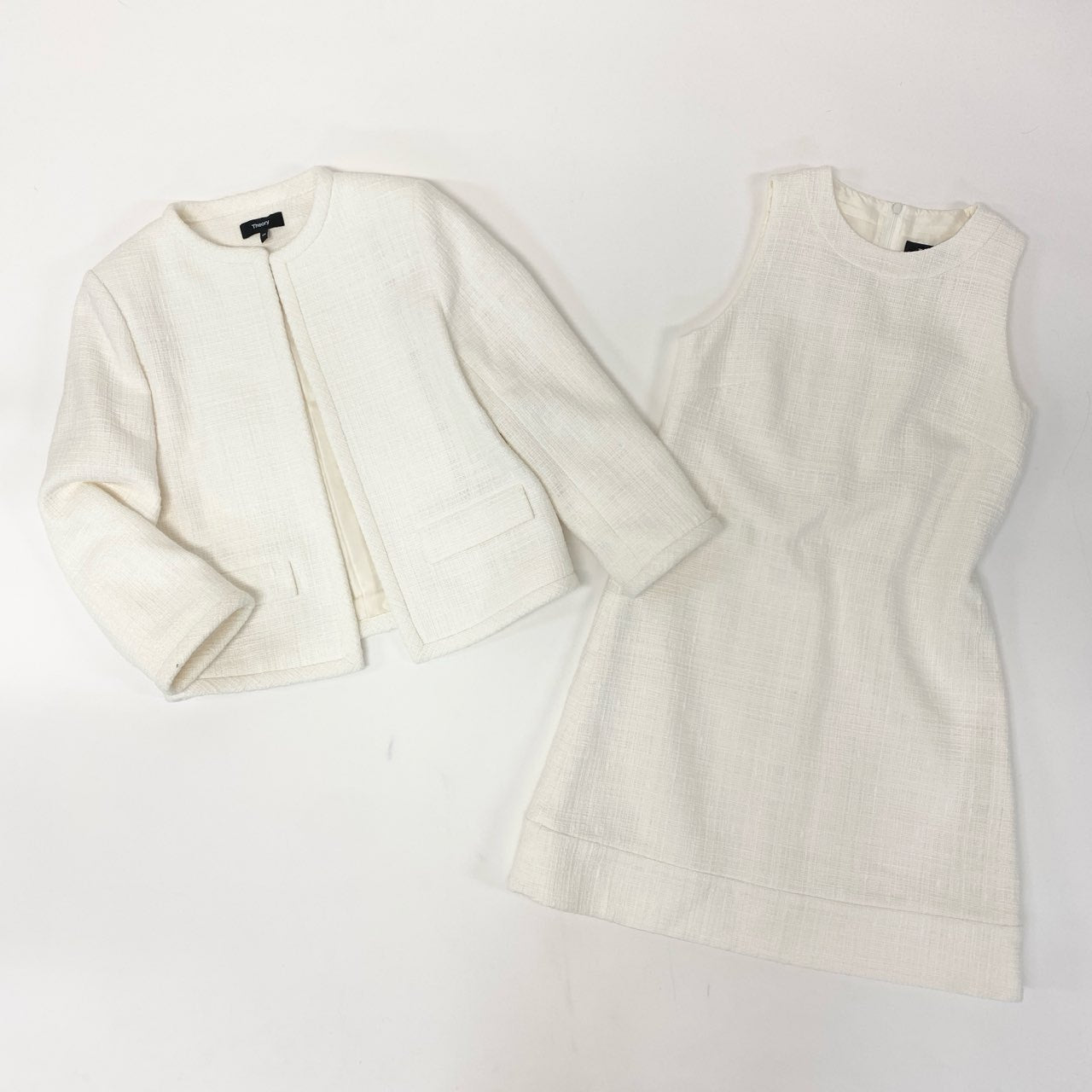 56j20 《極美品》 Theory セオリー セレモニースーツ ツイード生地 ノーカラージャケット ワンピース サイズ00 ホワイト レディース 入学式u02t
