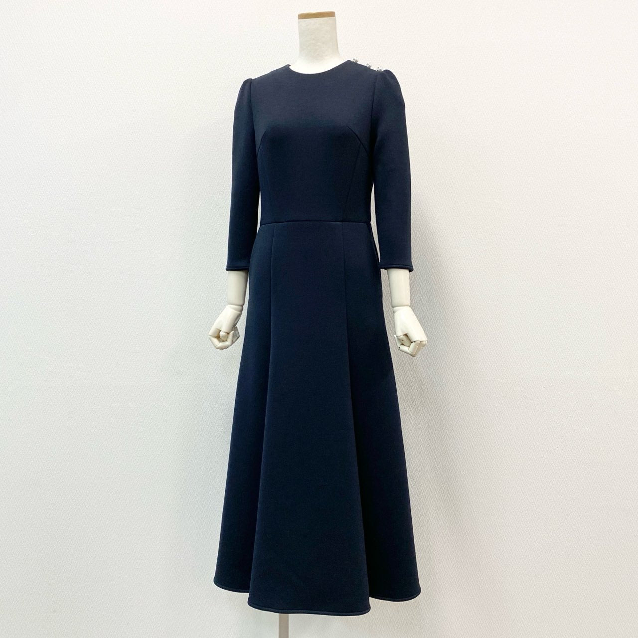 51f2 BORDERS at BALCONY ボーダーズアットバルコニー パールワンピース ロングワンピース フレアスカート BD1921-2K-24 サイズ36 ネイビー レディース 日本製