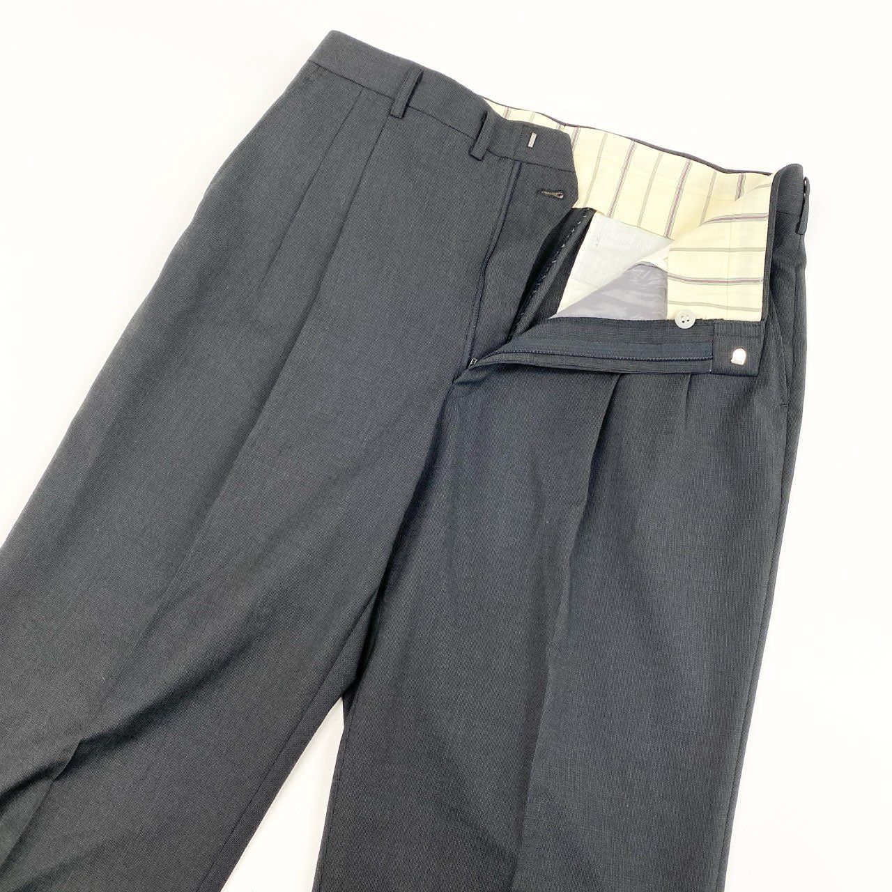 59h28 GIANNI VERSACE ジャンニヴェルサーチ セットアップスーツ テーラードジャケット スラックスパンツ ビジネス フォーマル ダークグレー ウール メンズo07t