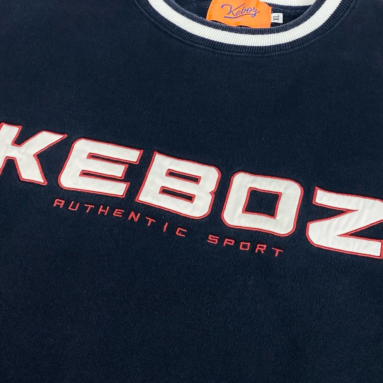 83i29 KEBOZ ケボズ スウェット トレーナー トップス ビッグロゴ リブライン XL ネイビー メンズo07t