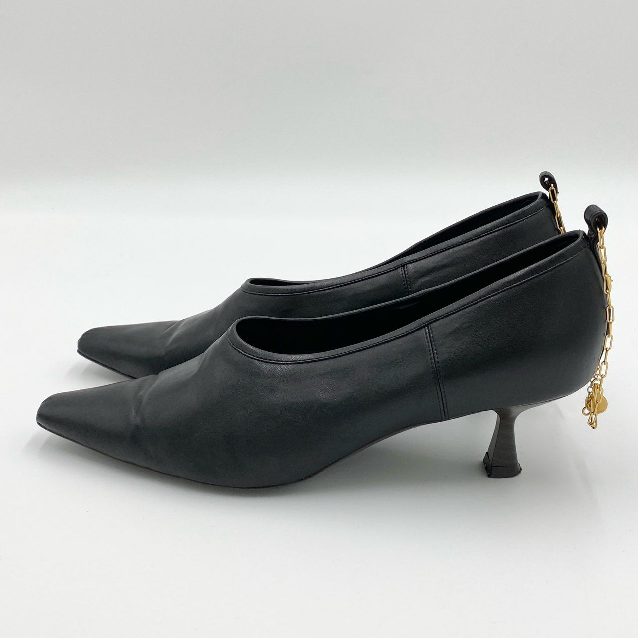 1h7 STELLA McCARTNEY ステラマッカートニー ゴールドチェーンストラップ パンプス サイズ36 ブラック エコレザー レディース シューズ 靴k02i