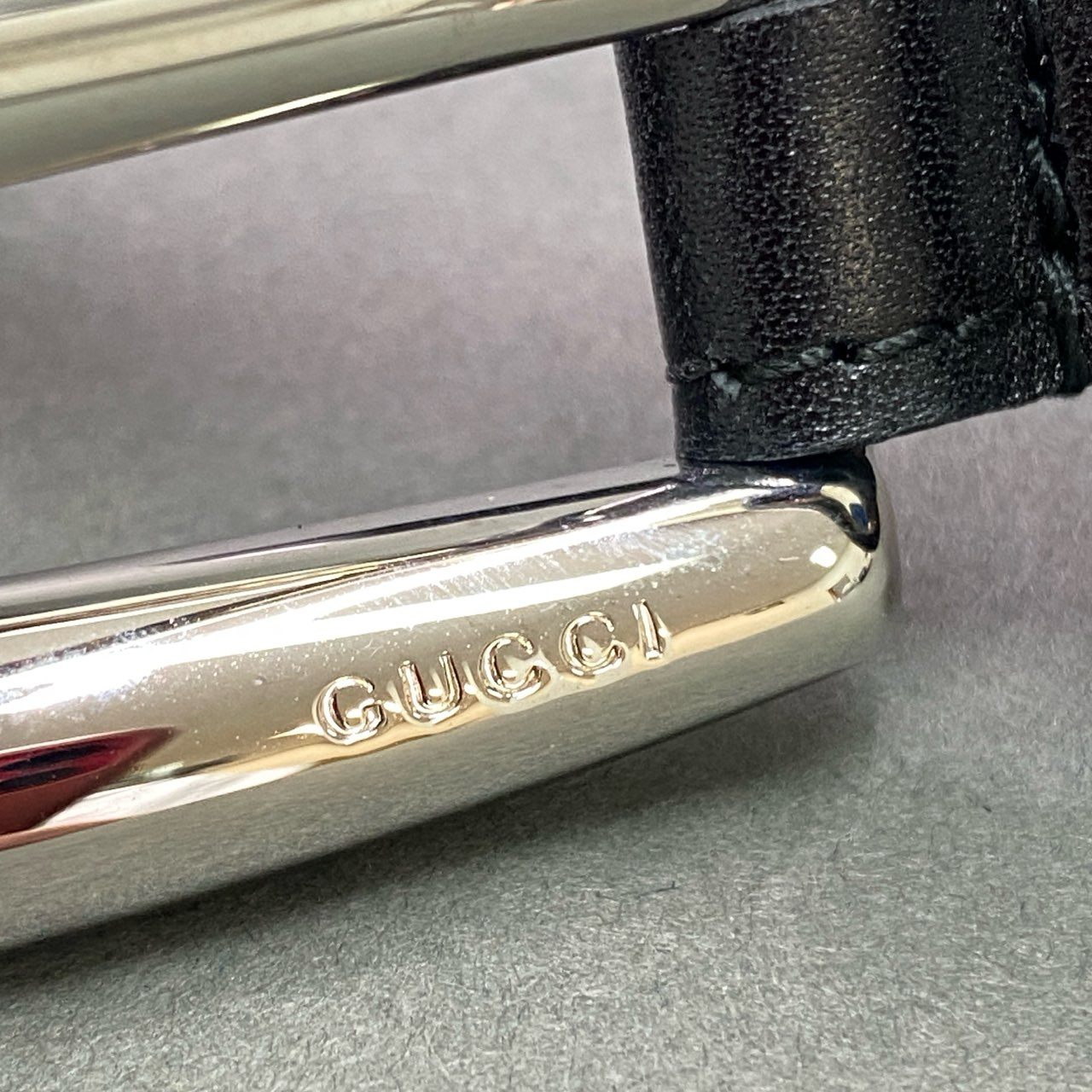 f4① GUCCI グッチ シルバーピンバックル レザーベルト 285464 90・36 ブラック Leather イタリア製 保存袋