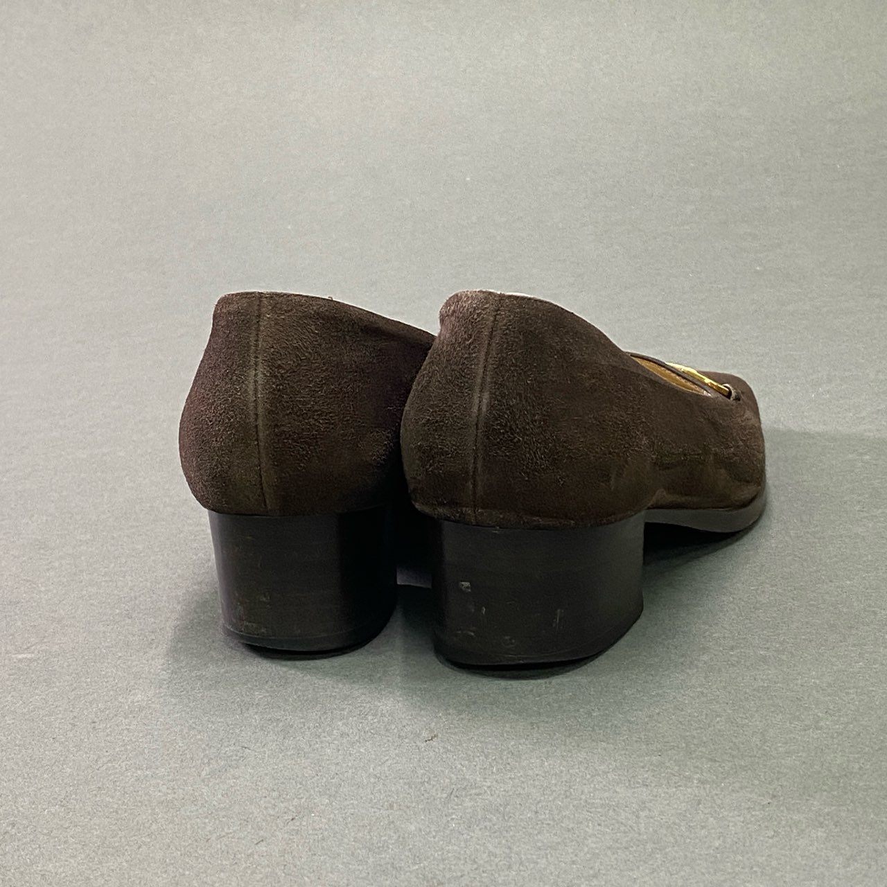 8c25 GUCCI グッチ ホースビット パンプス チャンキーヒール スクエアトゥ イタリア製 36 ブラウン スエード
