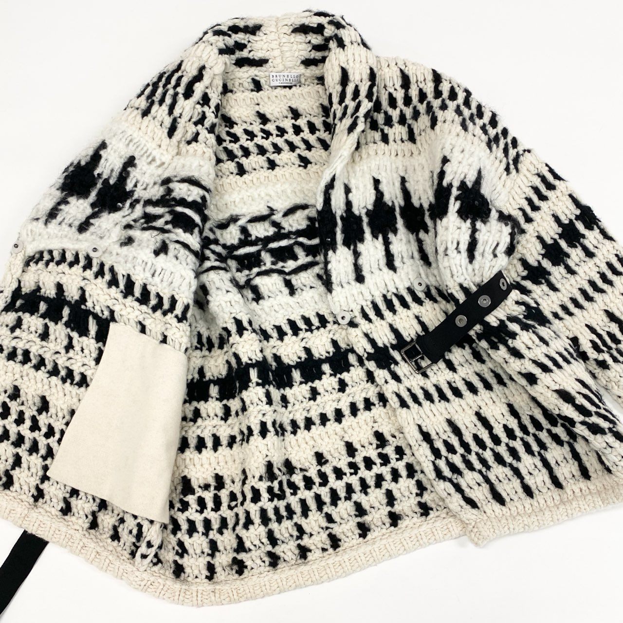 48c14 定価¥1,165,945 BRUNELLO CUCINELLI ブルネロクチネリ カシミヤ92% ジャガードニット カーディガン XS オフホワイト スパンコール付 イタリア製 ブラッシュド加工