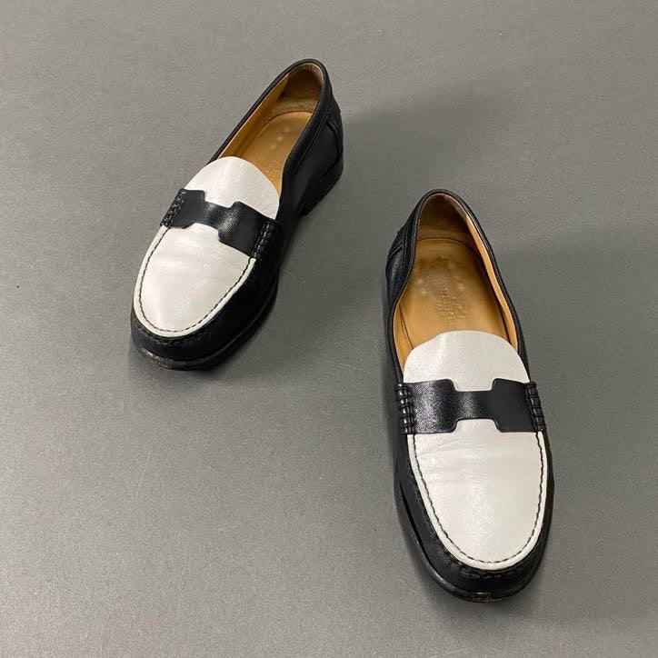 2h14 HERMES エルメス ケネディ レザーローファー 35 ホワイト ブラック Leather Loafer シューズ イタリア製 革靴