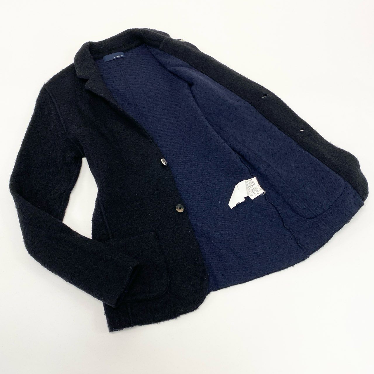 53e23 【イタリア製】LARDINI ラルディーニ ピリング加工 2B ニットジャケット テーラードジャケット ブートニエール付き サイズS ブラック メンズ 男性用 ブレザー ドレス