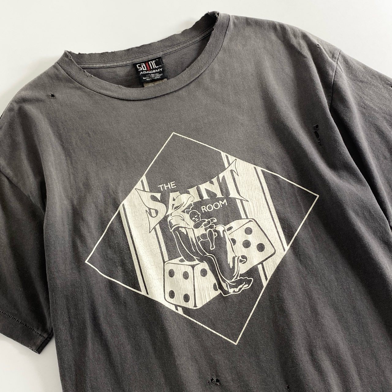 57e11 SAINT MICHAEL セントマイケル シャーマーアカデミー SA SS TEE SAINT ROOM ショートスリーブTシャツ カットソー 半袖 ヴィンテージ加工 SM-A22-0000-056 Lサイズ ブラック コットン