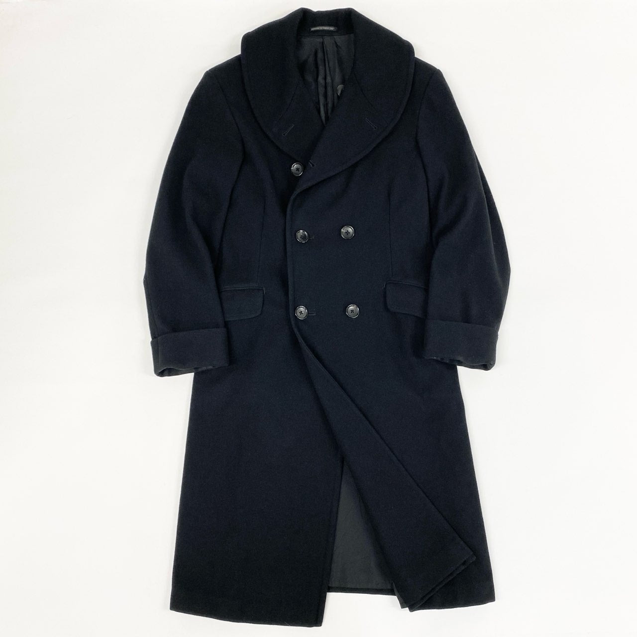 75f27 Yohji Ymamoto POUR HOMME ヨウジヤマモト プールオム ダブルブレスト ウールコート 2011AW ランウェイ着用 HC-C06-125 サイズ2 ブラック メンズ 日本製
