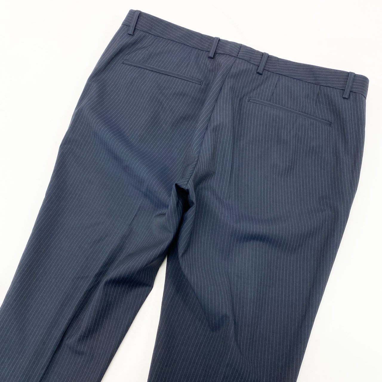 50h25 HUGO BOSS ヒューゴボス REDA SUPER110 セットアップ スーツ ストライプ ビジネス フォーマル 48 ネイビー ウール メンズo07t