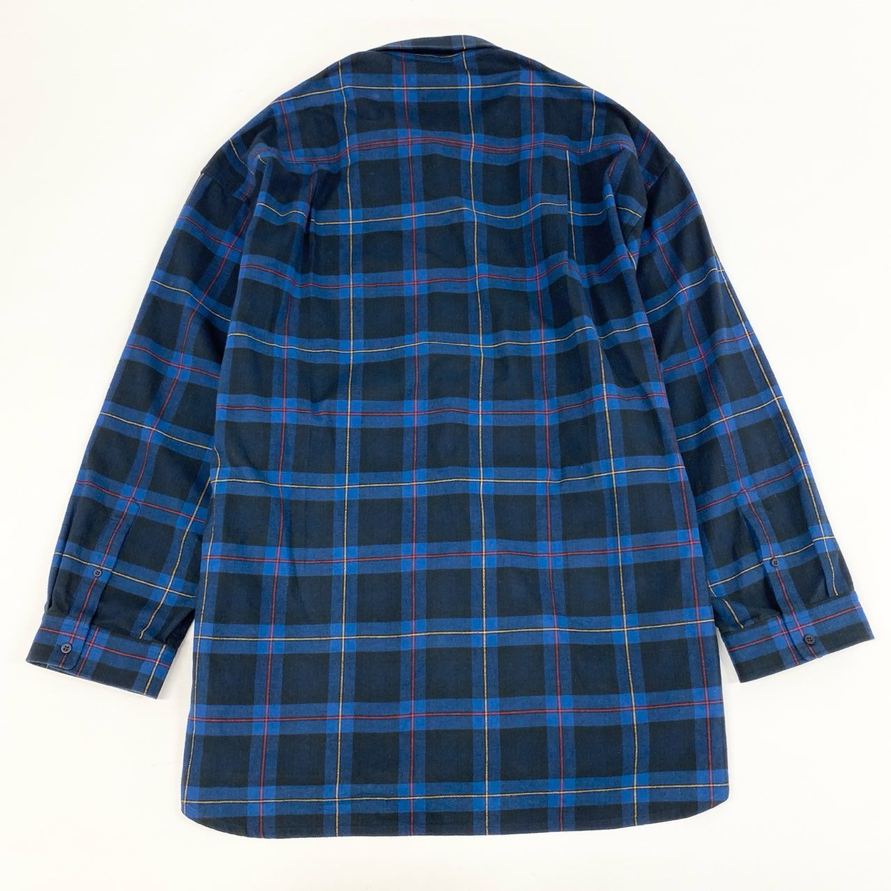 48h15 BALENCIAGA バレンシアガ ブロックチェック オーバーサイズ フランネルシャツ 長袖シャツ ロゴプリント ロングスリーブ 630963 36 ネイビー メンズo07t