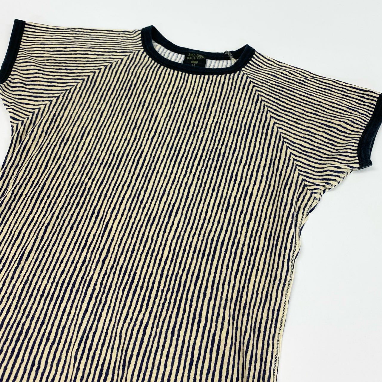 7f11 Jean Paul GAULTIER HOMME ジャンポールゴルチエオム 00s ストライプ チビTシャツ LA ネイビー アイボリー 画像参照 カットソー ミニT Vintage