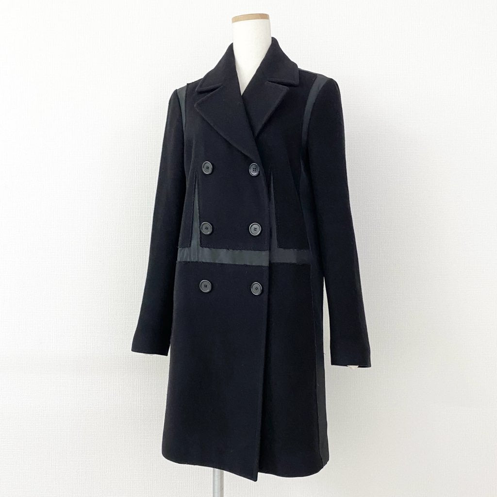 49g6 Maison Margiela メゾンマルジェラ ウールカシミヤ切替 チェスターコート アウター ダブルブレスト 51AA010545203 38 ブラック イタリア製