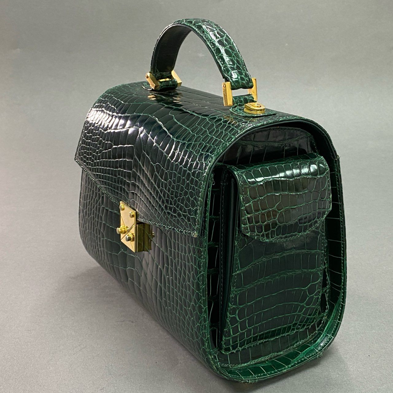 Af4 《美品》 本革 シャイニングクロコ クロコダイルレザー 2WAY ショルダーバッグ ハンドバッグ グリーン レディース 女性用 鞄 リアルクロコ グリーン クロコダイルレザー