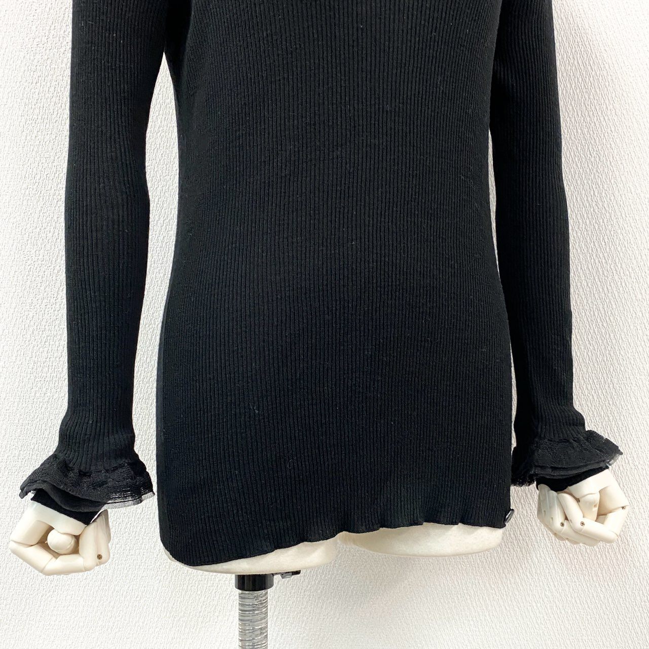 34d4 CHANEL シャネル リブニット 長袖セーター トップス フリル ココマーク装飾 P51988K06686 サイズ40 ブラック レディース