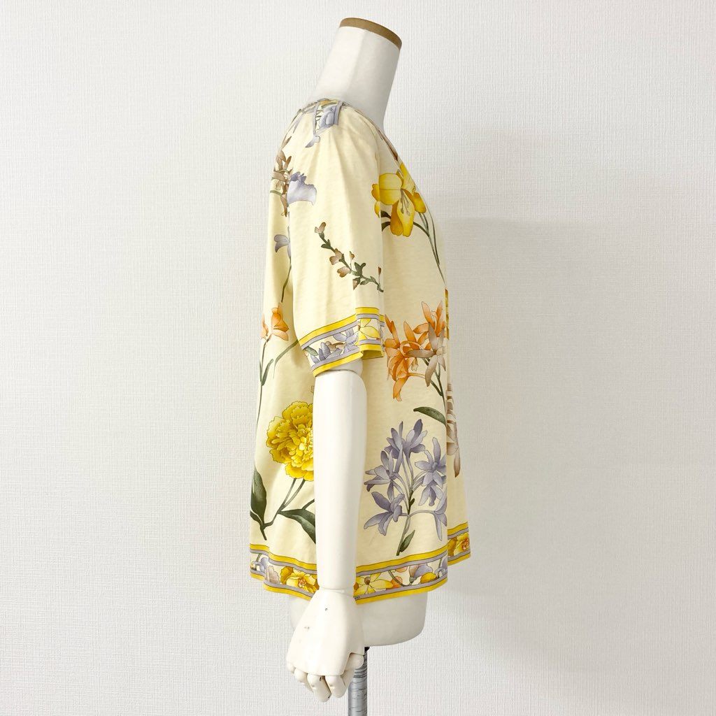 4e8 日本製 LEONARD レオナール 美しい花柄プリント 半袖Tシャツ カットソー トップス LL マルチカラー コットン100% レディース