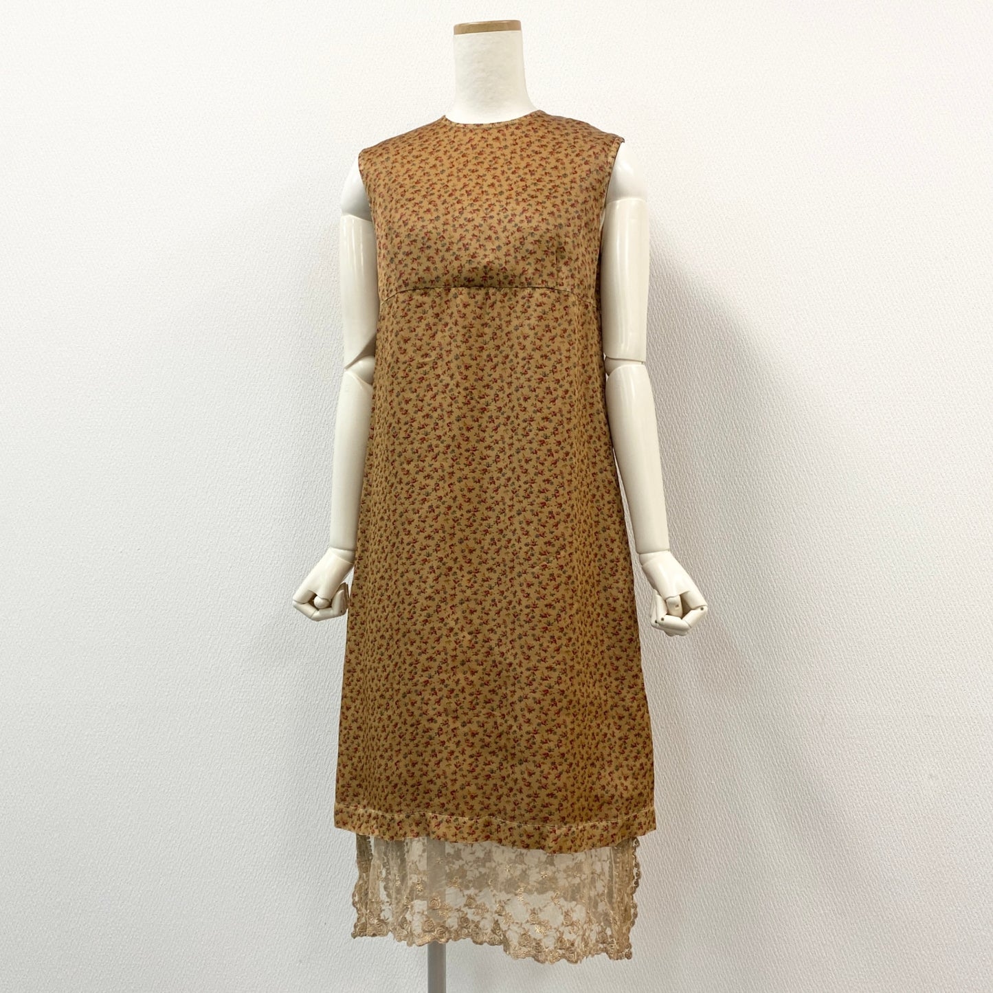 56h1 tricot COMME des GARCONS トリコ コムデギャルソン 花柄ワンピース ノースリーブワンピース レース刺繍 ドッキング サイズS ベージュ系 キュプラ レディース AD2005u02t